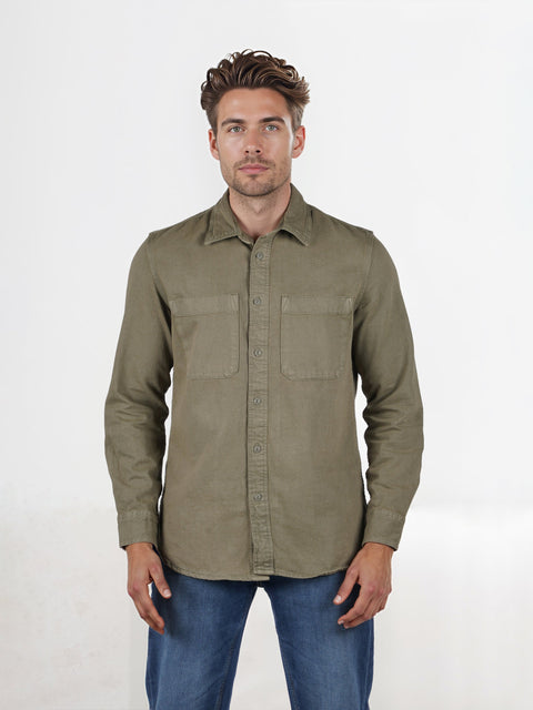 Celio Men’s Khaki Green Cotton Twill Shirt | Celio in Lebanon
