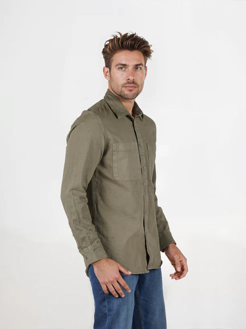 Celio Men’s Khaki Green Cotton Twill Shirt | Celio in Lebanon