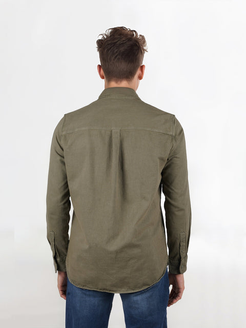 Celio Men's Khaki Green Solid Oversized Cotton-Blend Shirt | Celio In Lebanon
