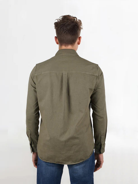 Celio Men’s Khaki Green Cotton Twill Shirt | Celio in Lebanon