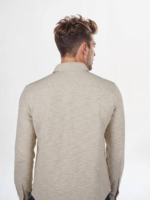 Celio Men's Beige Regular Fit Poly-Cotton Long-Sleeve Shirt | Celio In Lebanon