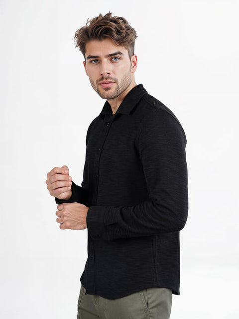 Celio Men's Black Solid Regular Fit Poly-Cotton Long Sleeve Shirt | Celio In Lebanon