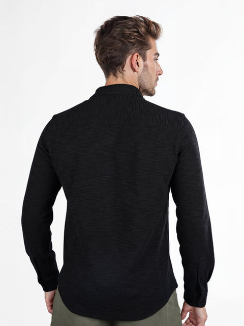 Celio Men's Black Solid Regular Fit Poly-Cotton Long Sleeve Shirt | Celio In Lebanon