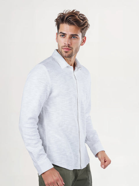 Celio Men's White Solid Regular Fit Poly-Cotton Over Shirt | Celio In Lebanon