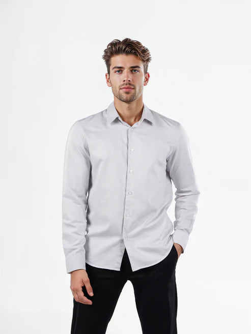 Celio Men's Light Grey Satin Finish Long Sleeve Shirt | Celio in Lebanon