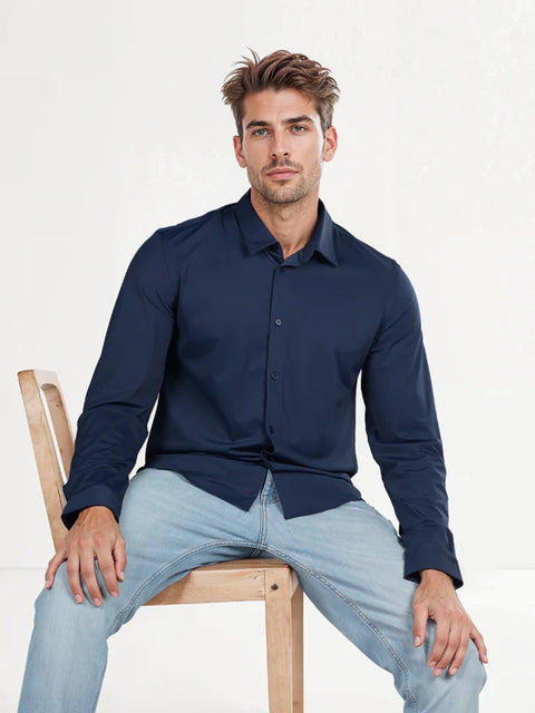 Celio Men's Navy Slim Fit Polyester Blend Shirt | Celio In Lebanon