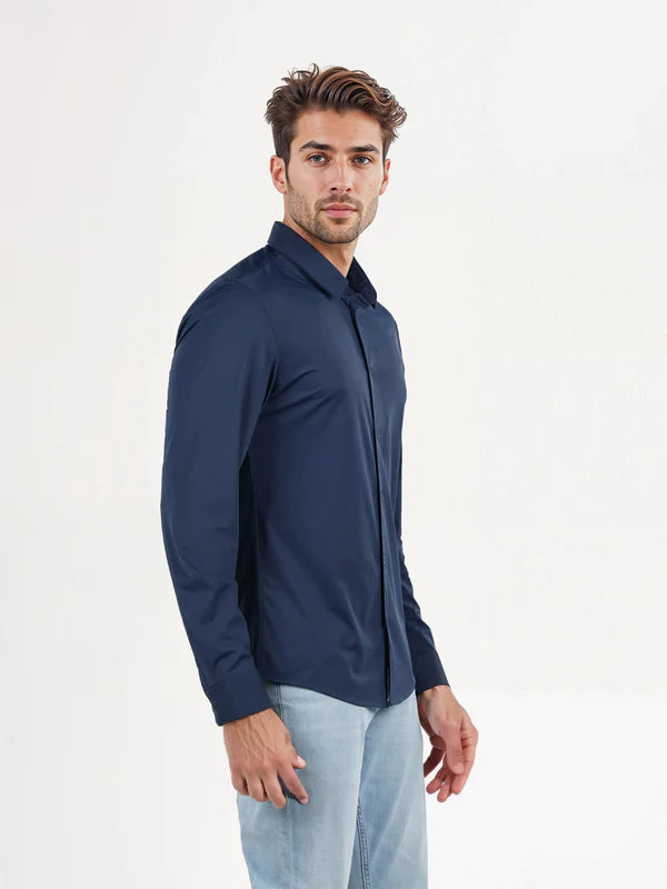 Celio Men's Navy Slim Fit Polyester Blend Shirt | Celio In Lebanon