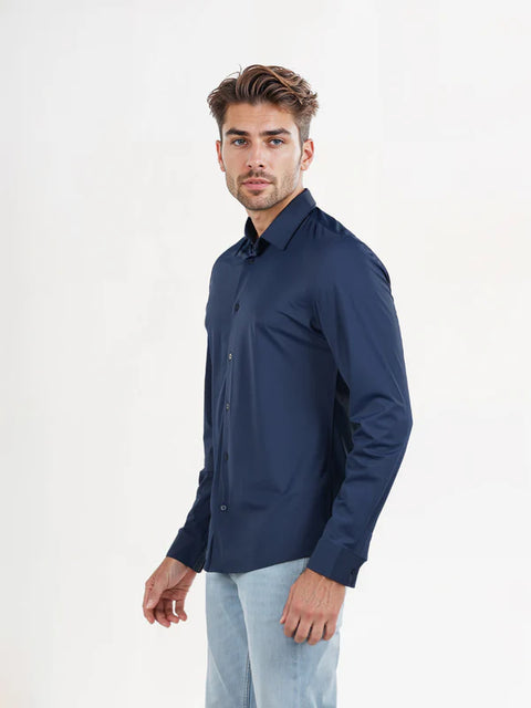 Celio Men's Navy Slim Fit Polyester Blend Shirt | Celio In Lebanon