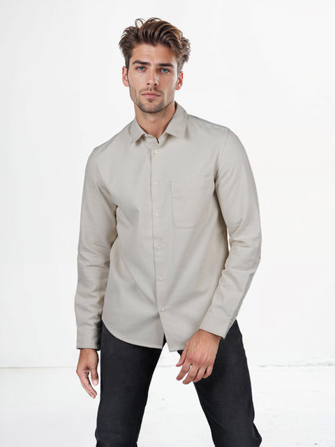 Celio Men's Beige Solid Loose Fit Viscose-Blend Shirt | Celio In Lebanon