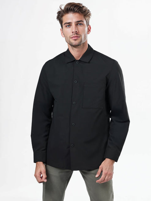 Celio Men's Black Solid Polyester Long-Sleeve Over Shirt | Celio In Lebanon