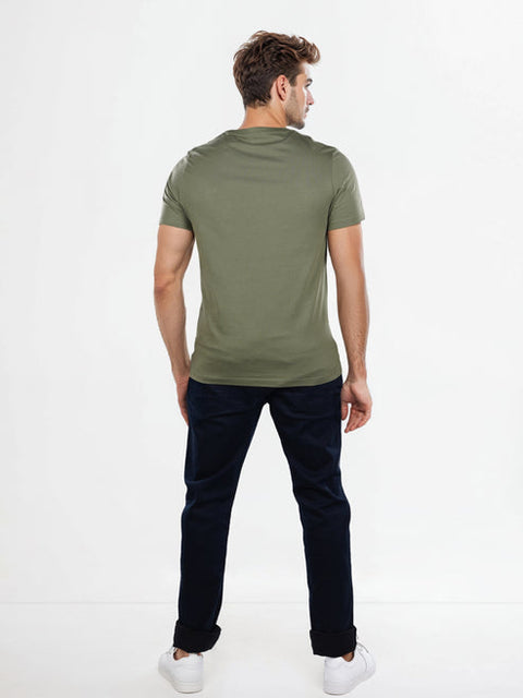 Celio Men's Olive Green Printed Regular Fit Cotton T-Shirt | Celio In Lebanon