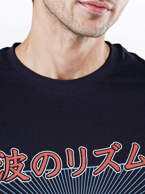 Celio Men's Navy Printed Regular Fit Cotton T-Shirt | Celio In Lebanon