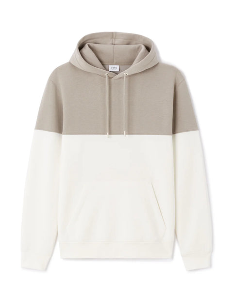 Two-tone beige and white hoodie on a white background