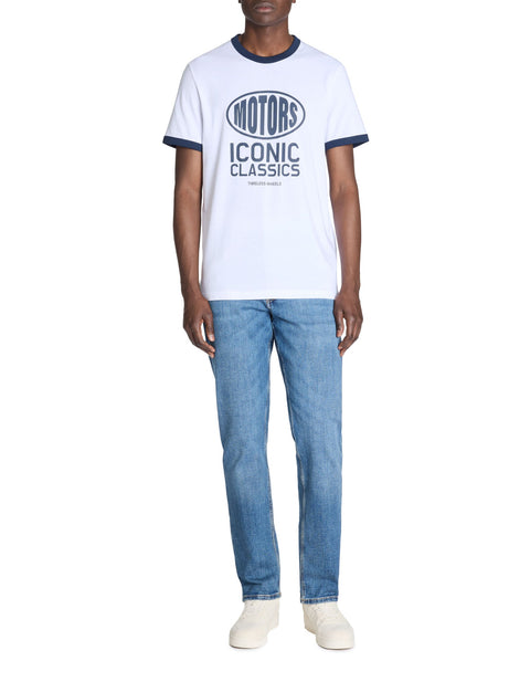 Celio Men’s White & Navy Printed Cotton Crew Neck T-Shirt|Celio In Lebanon