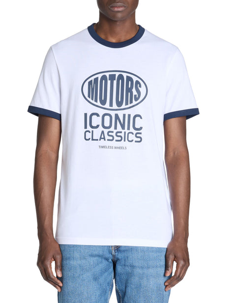 Celio Men’s White & Navy Printed Cotton Crew Neck T-Shirt|Celio In Lebanon