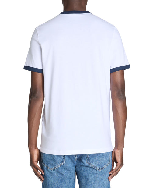 Celio Men’s White & Navy Printed Cotton Crew Neck T-Shirt|Celio In Lebanon