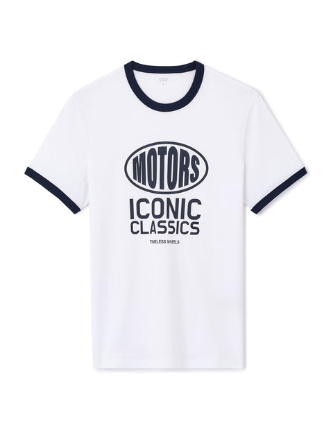 Celio Men’s White & Navy Printed Cotton Crew Neck T-Shirt|Celio In Lebanon
