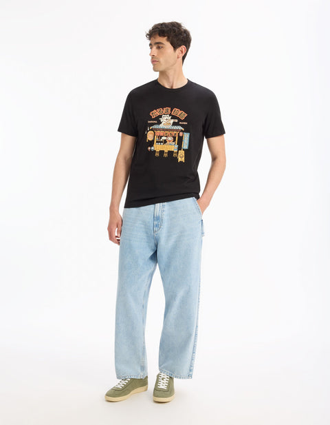 Celio Men’s Black Round Neck Straight Cotton T-Shirt |Celio In Lebanon