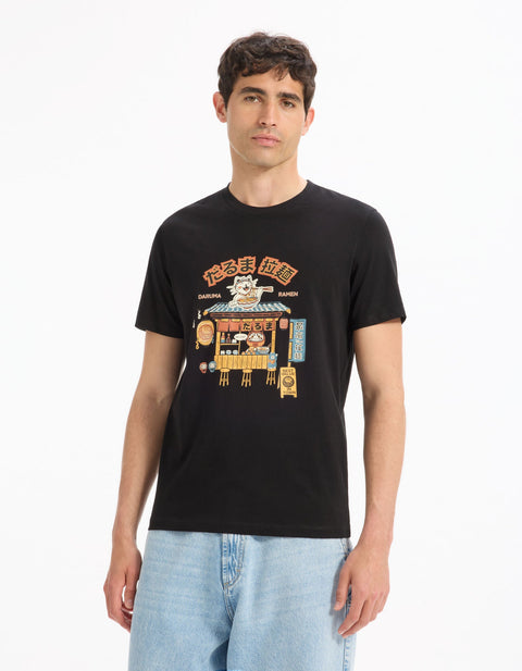Celio Men’s Black Round Neck Straight Cotton T-Shirt |Celio In Lebanon