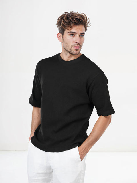 Celio Men's Black Solid Oversized Cotton  T-Shirt | Celio in Lebanon