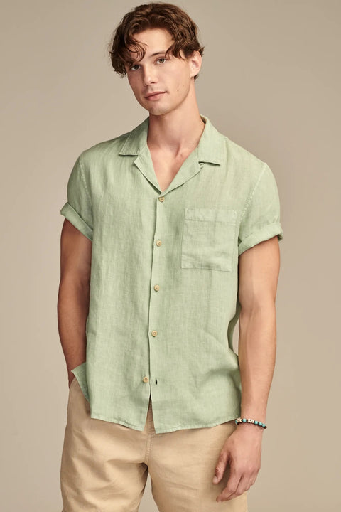 Lucky Brand Men's Sage Green Linen Camp Collar Short Sleeve Shirt | Lucky Brand In Lebanon