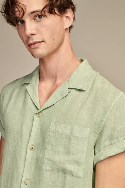 Lucky Brand Men's Sage Green Linen Camp Collar Short Sleeve Shirt | Lucky Brand In Lebanon