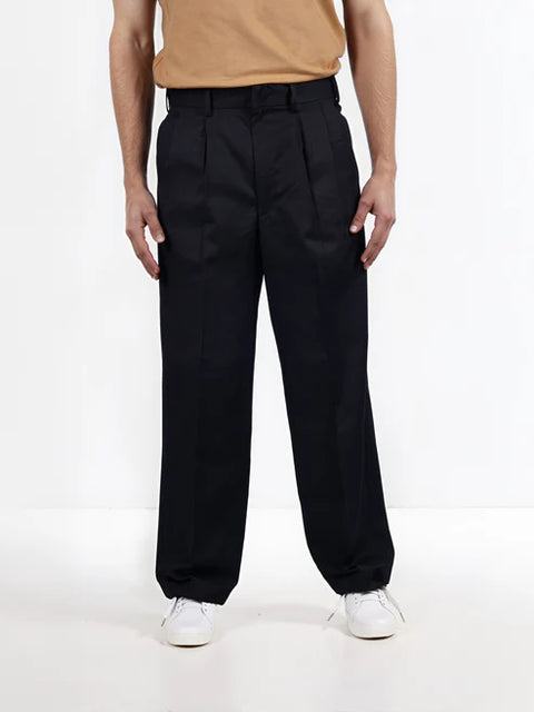 Celio Men's Black Wide-Leg Pleated Trousers | Celio in Lebanon