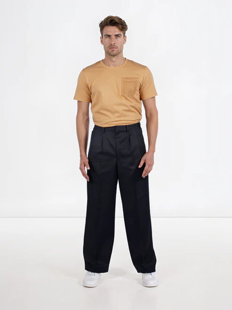 Celio Men's Black Wide-Leg Pleated Trousers | Celio in Lebanon