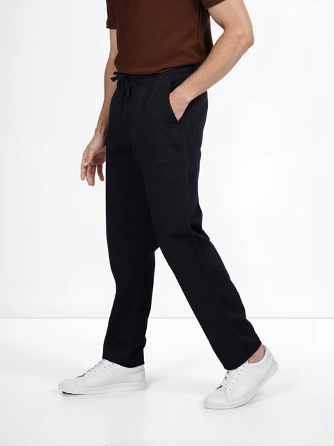 Celio Men’s Black Linen Relaxed Fit Casual Trouser|Celio In Lebanon