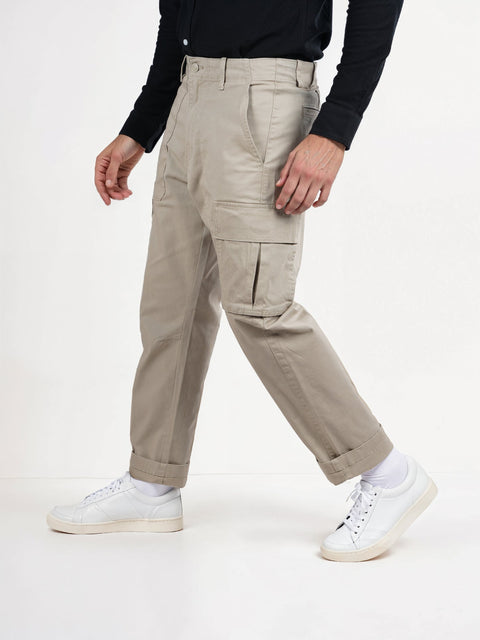 Celio Men's Beige Cotton-Blend Slim Fit Cargo Pant | Celio In Lebanon
