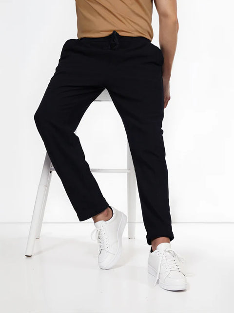 Celio Men's Black Cotton-Poly-Blend Regular Fit Pant|Celio In Lebanon