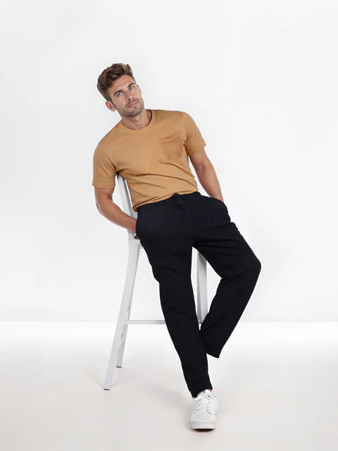 Celio Men's Black Cotton-Poly-Blend Regular Fit Pant|Celio In Lebanon