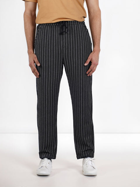 Celio Men's Black Cotton-Poly-Blend Relaxed Fit Trousers | Celio In Lebanon