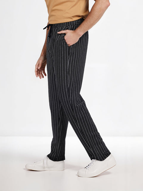 Celio Men's Black Cotton-Poly-Blend Relaxed Fit Trousers | Celio In Lebanon