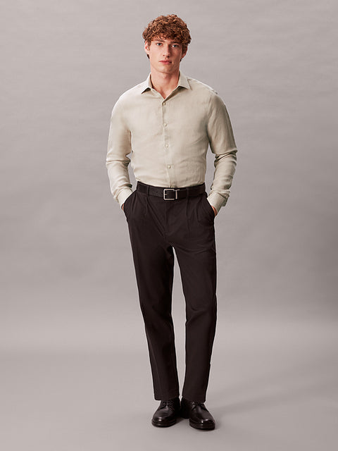 Calvin Klein Men's Light Beige Slim Linen Blend Shirt | Calvin Klein in Lebanon