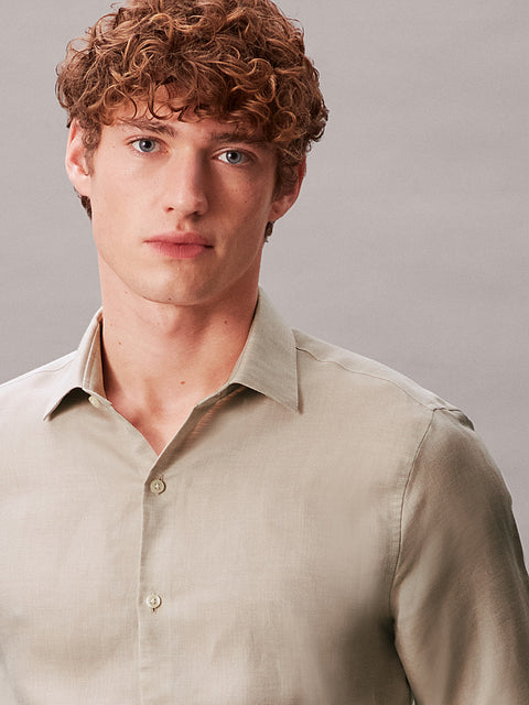 Calvin Klein Men's Light Beige Slim Linen Blend Shirt | Calvin Klein in Lebanon