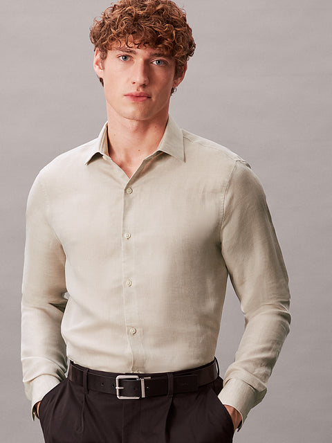 Calvin Klein Men's Light Beige Slim Linen Blend Shirt | Calvin Klein in Lebanon