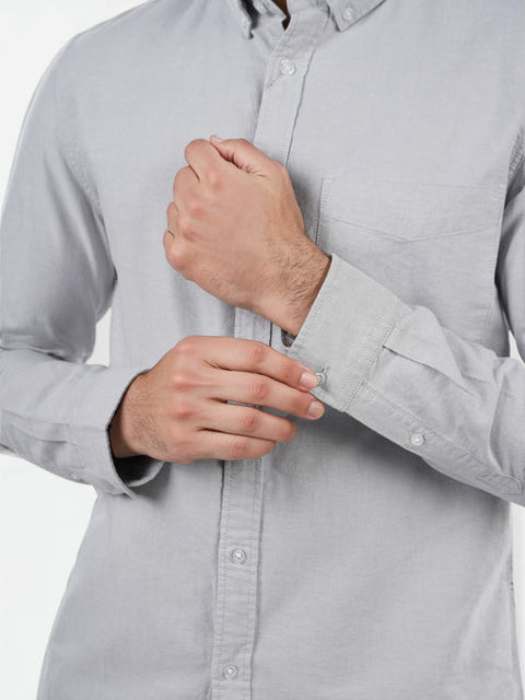 Celio Men's Medium Grey Solid Regular Fit Cotton Shirt | Celio In Lebanon