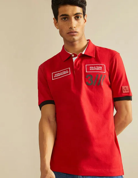 La Martina Polo Men's Red T-Shirt NMP609JS168 FA157(AA34)