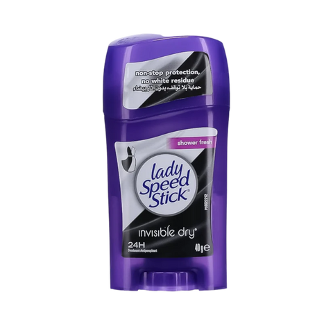 Purple deodorant stick with 'Lady Speed Stick' branding on a white background