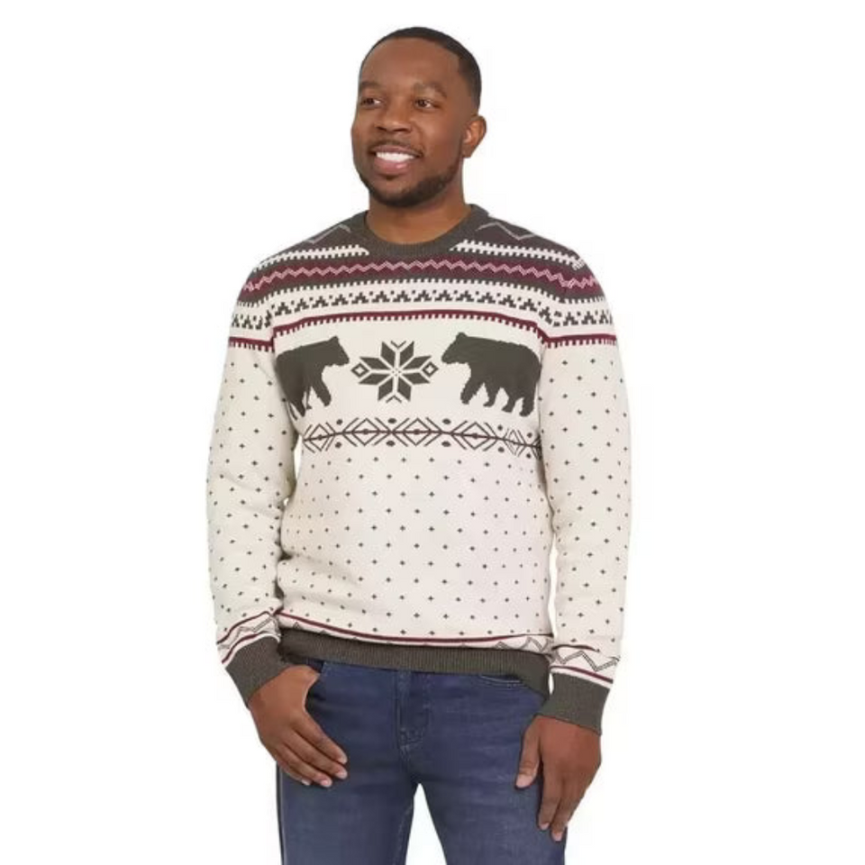 Lands' End Men's Cream Family Holiday Sweater