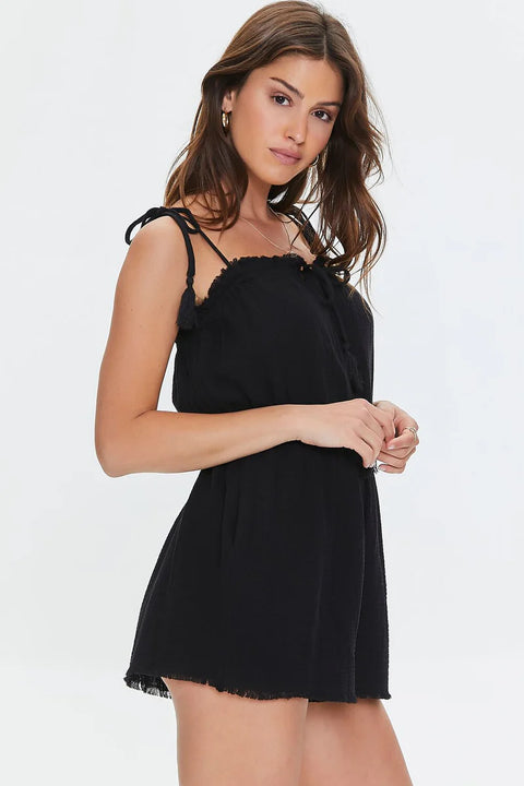 Forever 21 Women's Black Tassel Frayed Cami Romper| Forever 21 In Lebanon