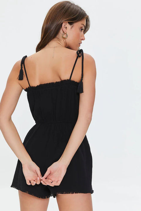 Forever 21 Women's Black Tassel Frayed Cami Romper| Forever 21 In Lebanon