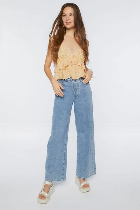 Forever 21 Women's Yellow Floral Printed Ruffle Crop Top  |Forever 21 In Lebanon