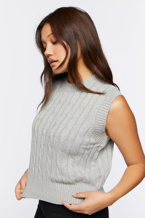 Forever 21 Women's Grey Turtle Neck Knitted Vest | Forever 21 In Lebanon