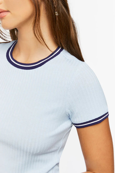 Forever 21 Women's Light Blue Ribbed T-shirt |Forever 21 In Lebanon