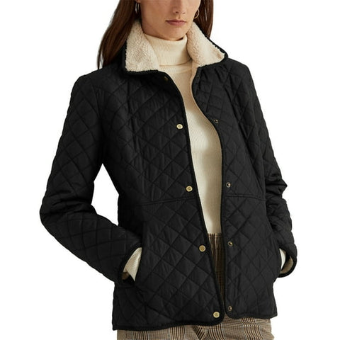 Lauren Ralph Lauren Women's Black Faux-Sherpa Collar Quilted Jacket | Lauren Ralph Lauren In Lebanon