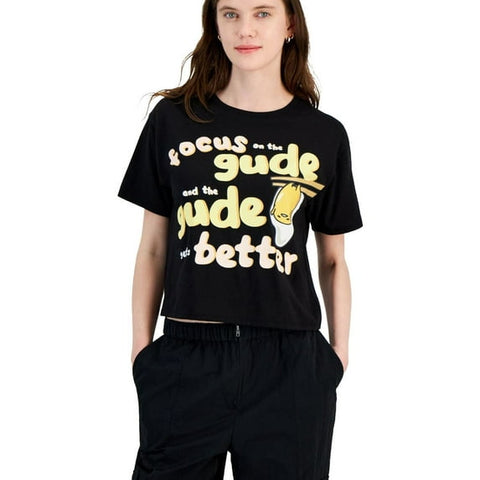 Love Tribe Women's Black Sanrio Gudetama Print Graphic T-Shirt | Love Tribe in Lebanon