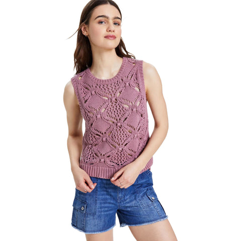 Lucky Brand Women's Dusty Rose Diamond Crochet Cotton Sweater|Lucky Brand In Lebanon