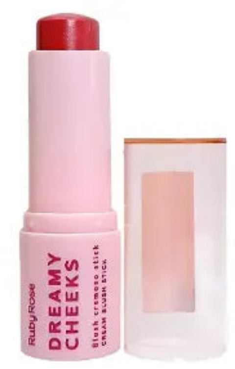 Pink lip balm stick with red cap on white background